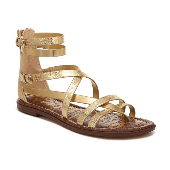 WITH BOX Women Sam Edelman Gibbs Gladiator Gold Metallic Sandals Size 7M - Picture 1 of 8